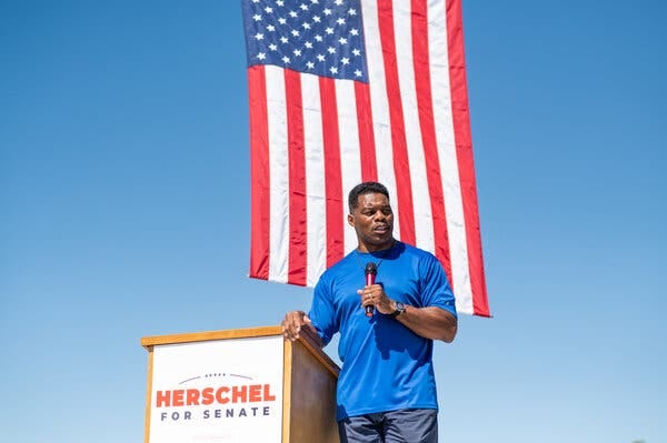 Herschel Walker, speaking at a campaign stop in Wadley, Ga., on Thursday, did not address a report that he had paid for a woman’s abortion.