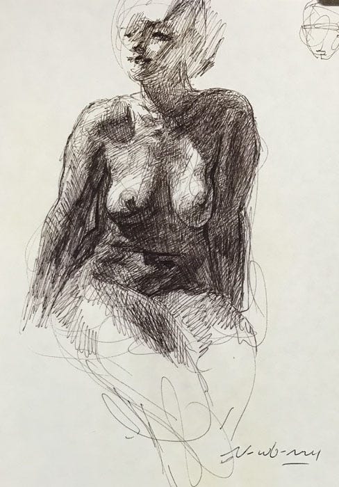 Newberry, Smiling Woman, 1993, ink, 10x8"