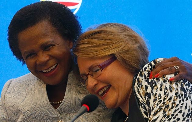 No laughing matter: Mamphela Ramphele and Helen Zille in good times. Photo by: Mike Hutchings