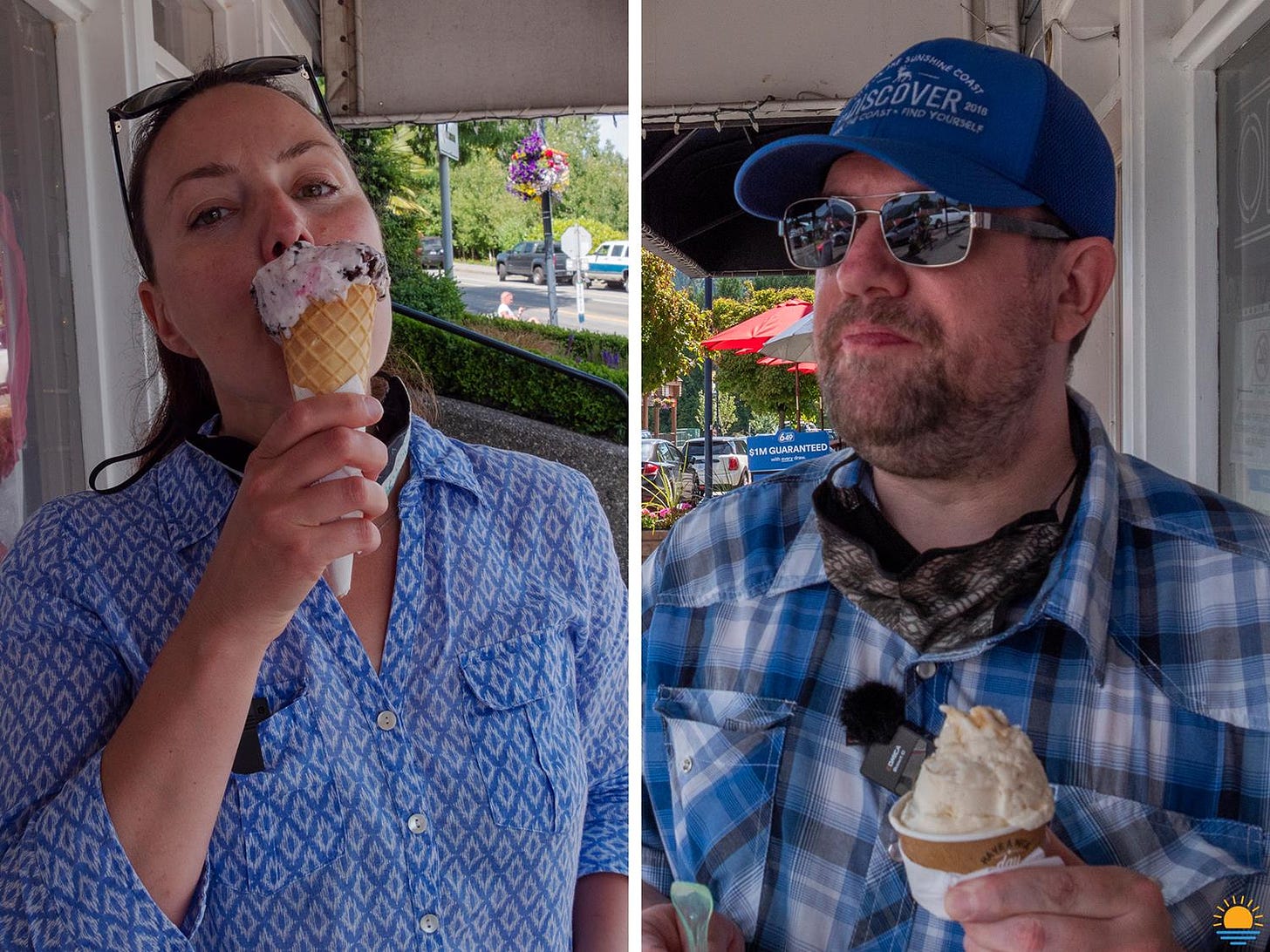 Val and Paul eating gelato.