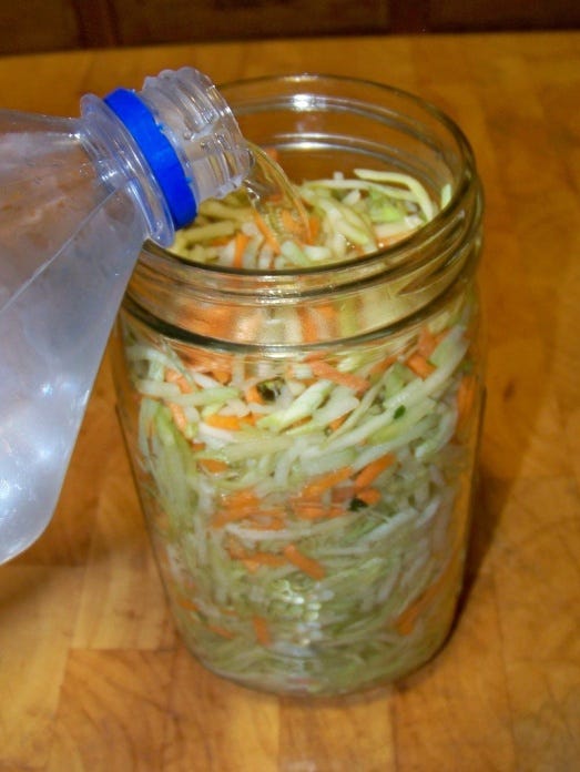 Add Water To Top of Slaw for Fermented Broccoli Kraut