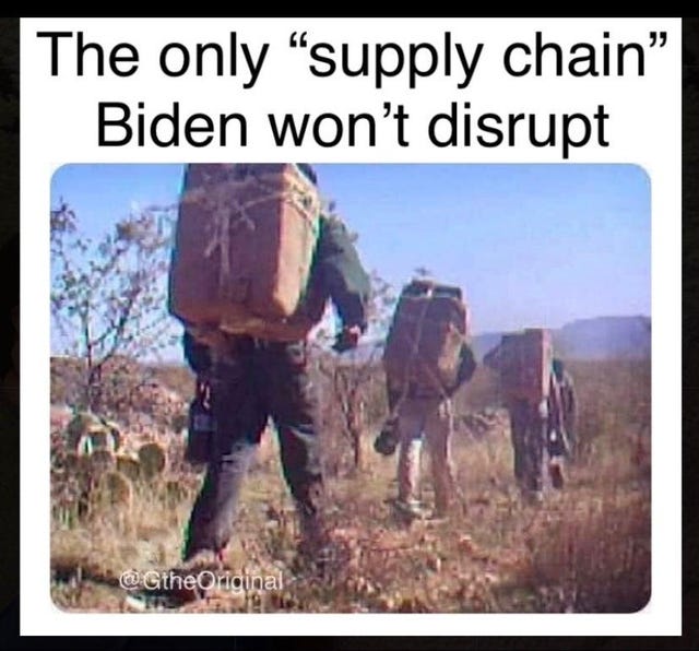 May be an image of text that says 'The only "supply chain" Biden won't disrupt @GtheC iginal'