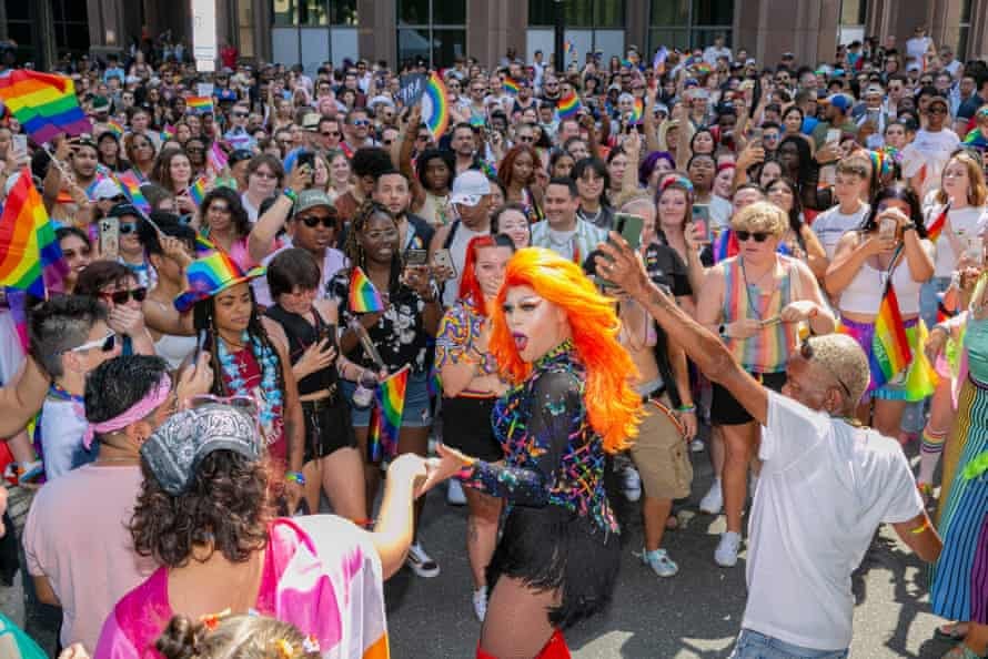 A drag queen performs during celebrations for Pride month on 25 June 25, in Raleigh, North Carolina.