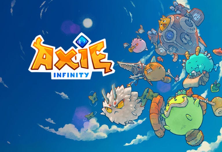 Axie Infinity wordmark with Axie monsters in the background. (Axie Infinity)