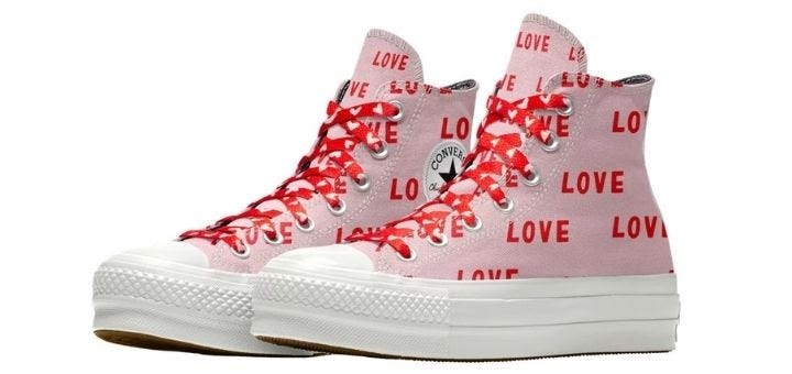 Pink Converse Chucks with "LOVE" print
