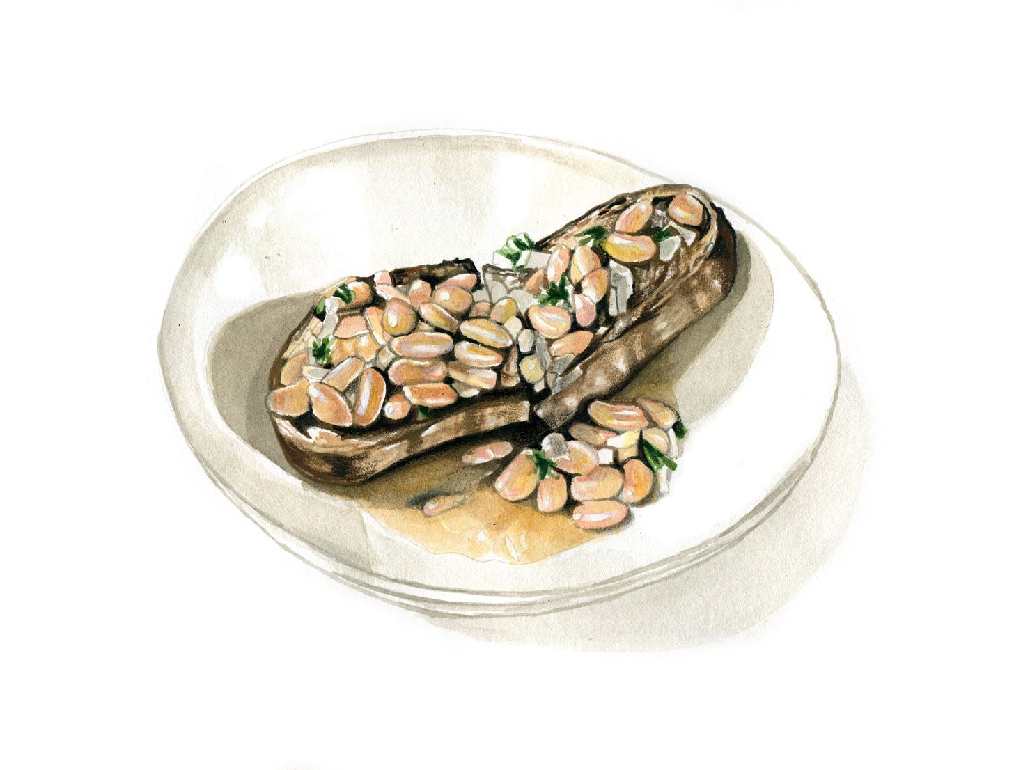 Beans on toast, painted in watercolor