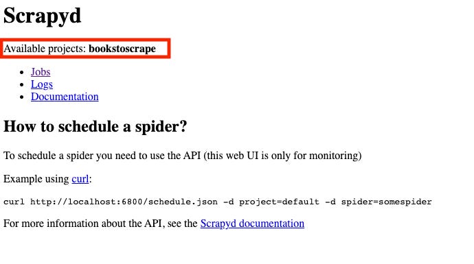 Scrapyd scraper deployed as seen on the web