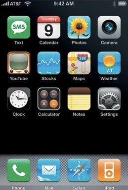 Screenshot of the first iPhone’s homescreen.