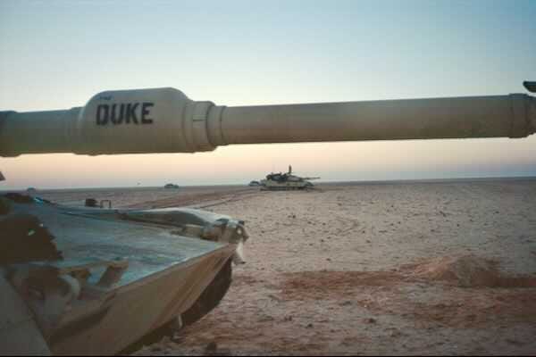 My M1A1 tank in company position