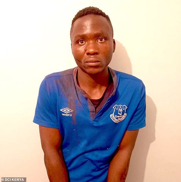 Officials in Kenya have confirmed that a man which locals claim is Masten Milimo Wanjala, 20, (pictured) lynched by an angry mob after he escaped from prison on the day of his trial over the alleged killings of 10 children