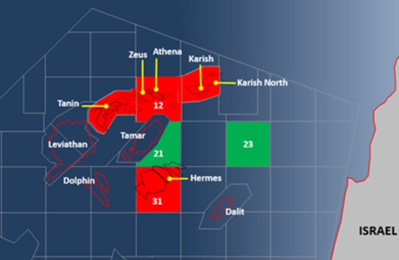  A map of Energean's drilling wells.  (photo credit: ENERGEAN)