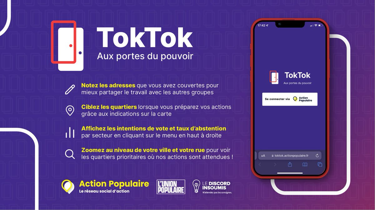 Le Discord insoumis's tweet - "Après , après , le Discord insoumis est  heureux de vous présenter TokTok ! 🚀 Un outil à destination des militants  pour retrouver toutes les informations nécessaires