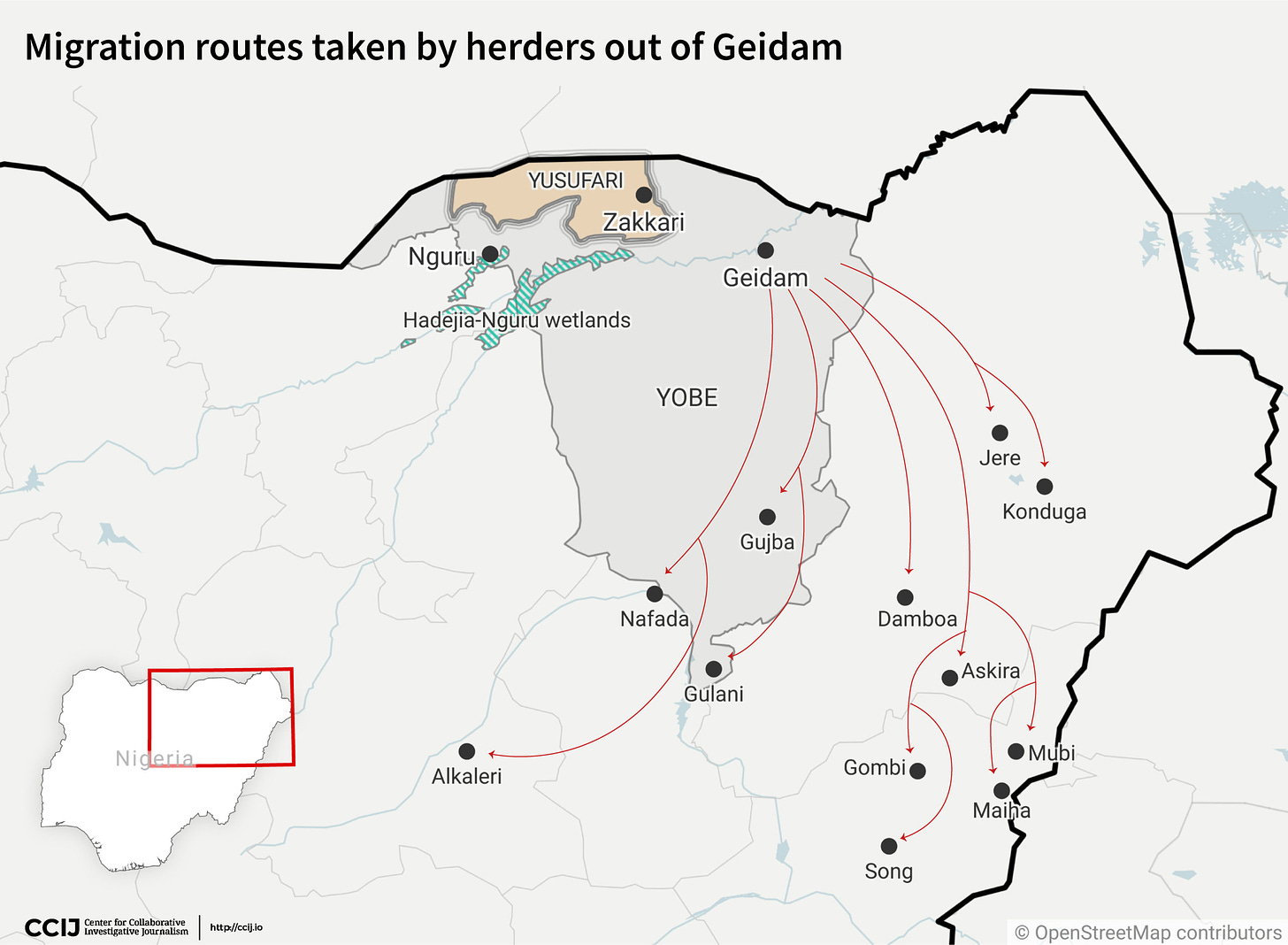 Migration routes taken by herders out of Geidam