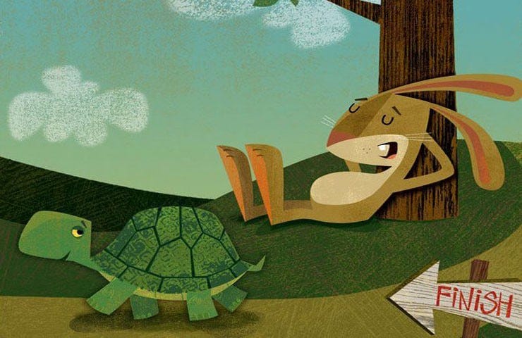 Cartoon tortoise and hare
