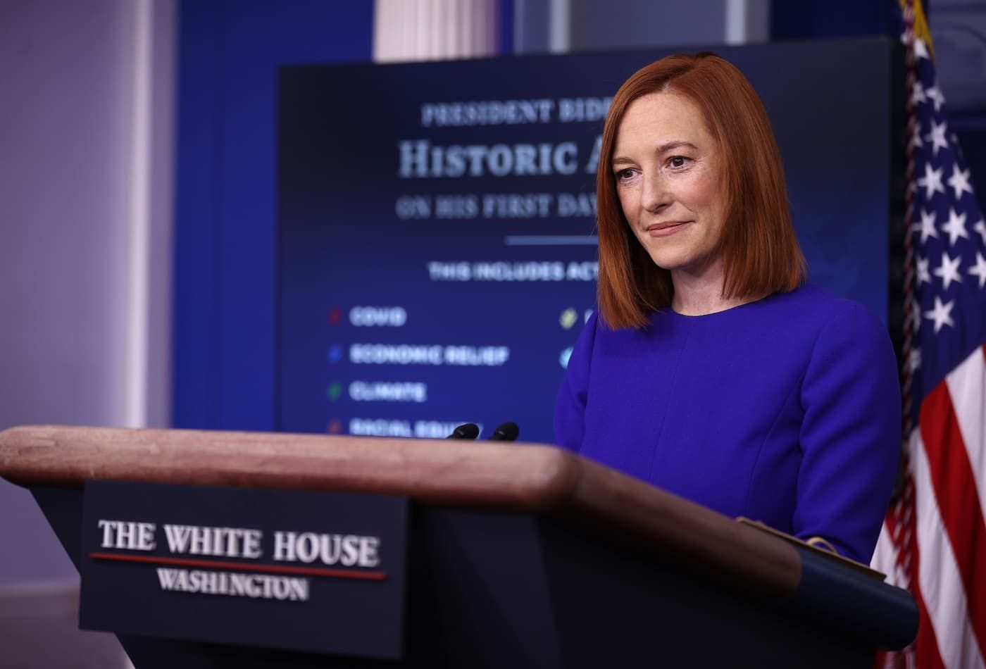 White House press secretary Jen Psaki delivers her first press briefing of the Biden administration