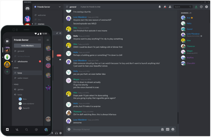 An image of how Discord appears on both mobile and desktop navigation. The left hand menu is still visible on both applications.