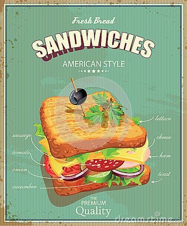 Sandwich Poster in vintage style. | Vintage food posters, Food poster, Poster  vintage retro