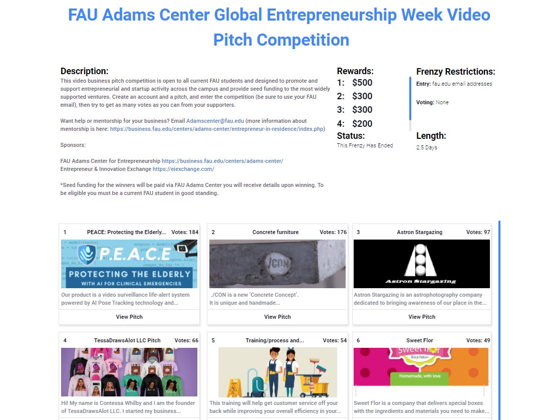 FAU Adams Center Global Entrepreneurship Week Pitch Competition