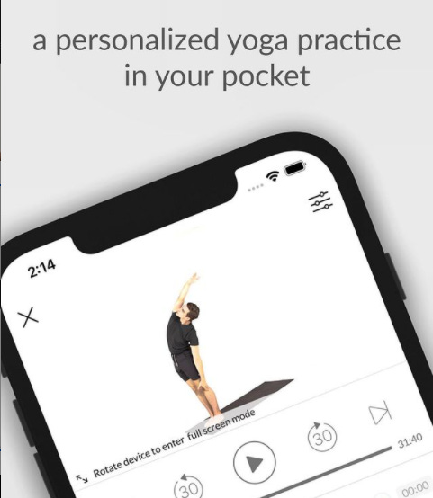 A screenshot of the Yogable app with the text: "a personalized yoga practice in your pocket"
