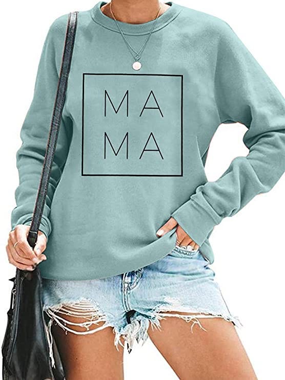 EGELEXY Mama Sweatshirt Women Funny Letter Print Mom Life Blouse Tops Casual Long Sleeve Pullover Tees