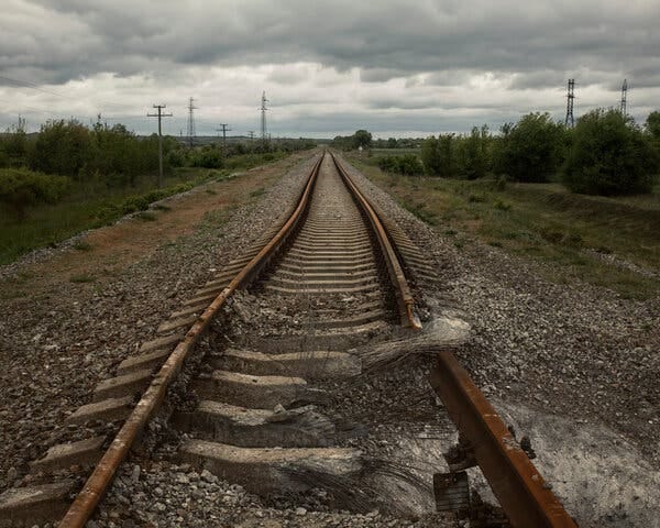Damaged railway lines near Zolochiv. 