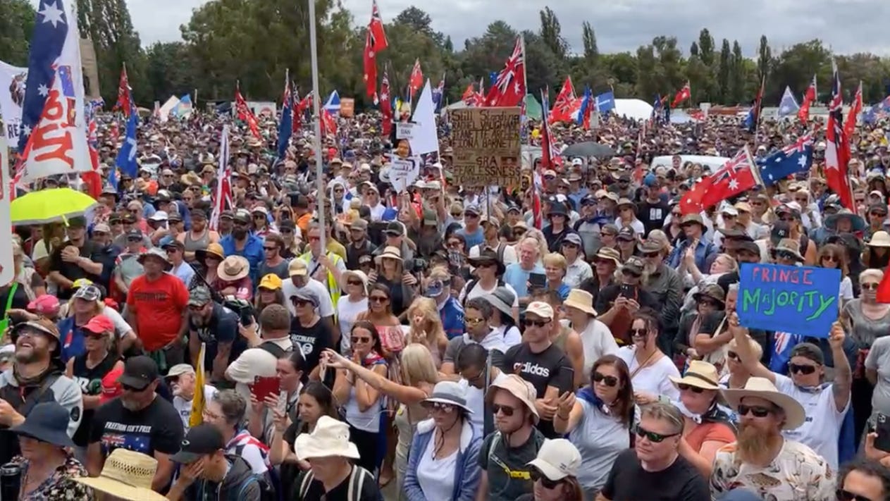 Incredible scenes as Aussies unite outside Parliament House in Canberra