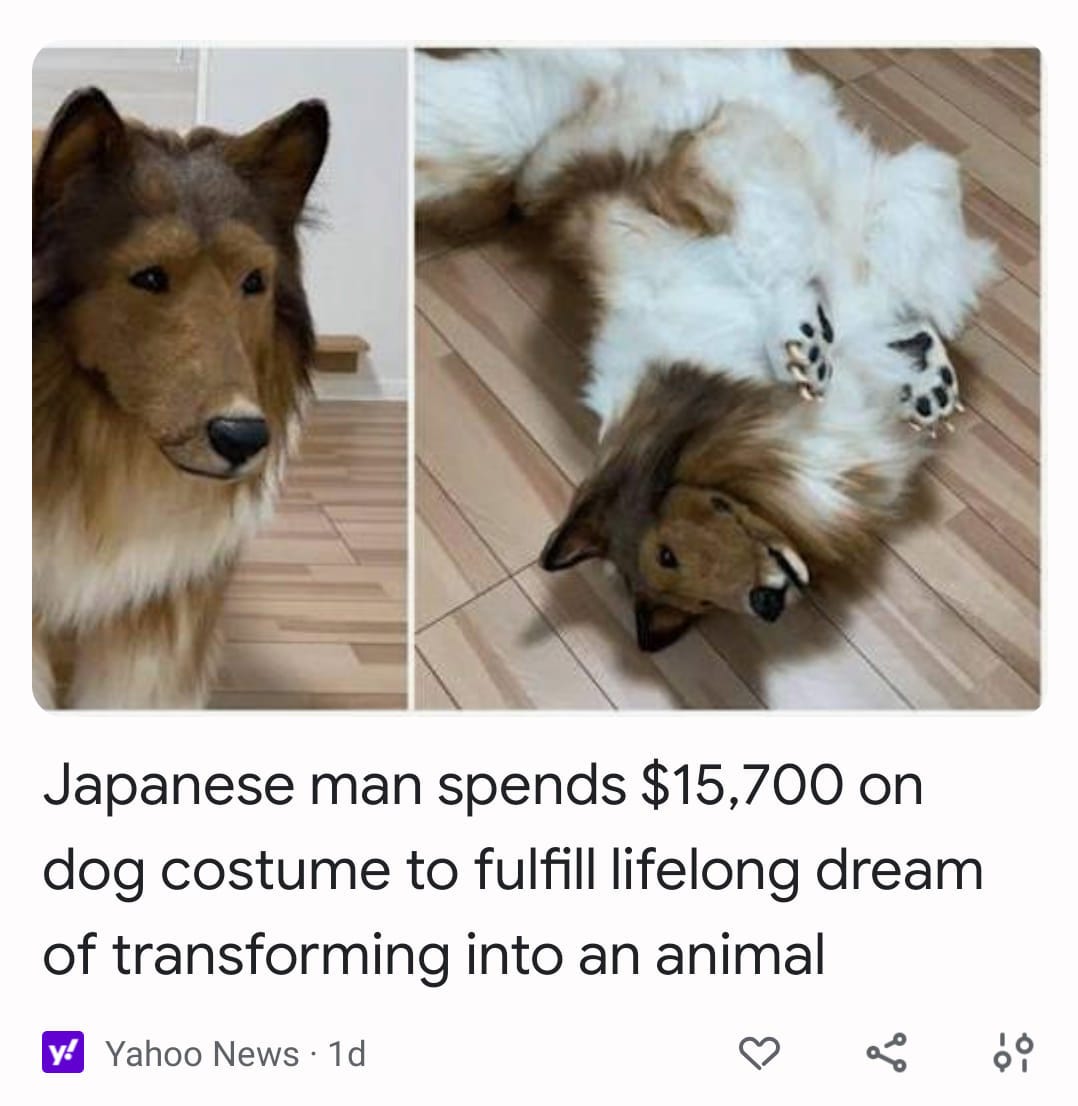 Japanese man spends $15,700 on dog costume to fulfill lifelong dream of transforming into an animal
