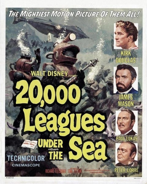 Original theatrical poster for Walt Disney's 20,000 Leagues Under The Sea