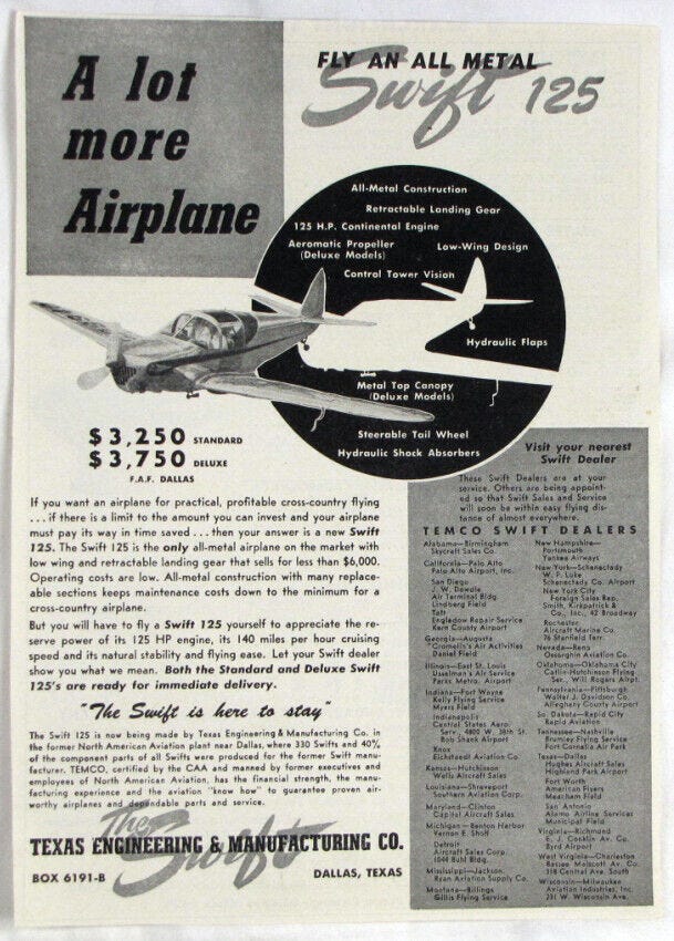 Vintage 1947 Globe SWIFT 125 Aircraft Plane Print Ad | eBay