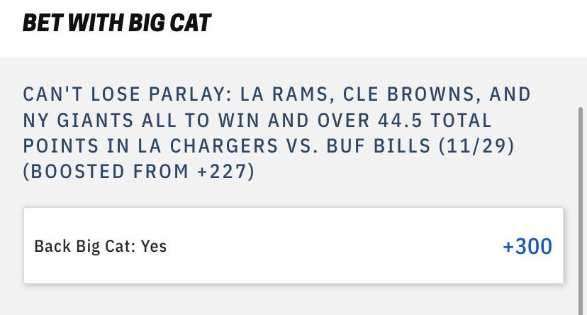 Big Cat on Twitter: &quot;The Cant Lose Parlay is live in the Exclusives on the  #BarstoolSportsbook. I love this parlay… &quot;