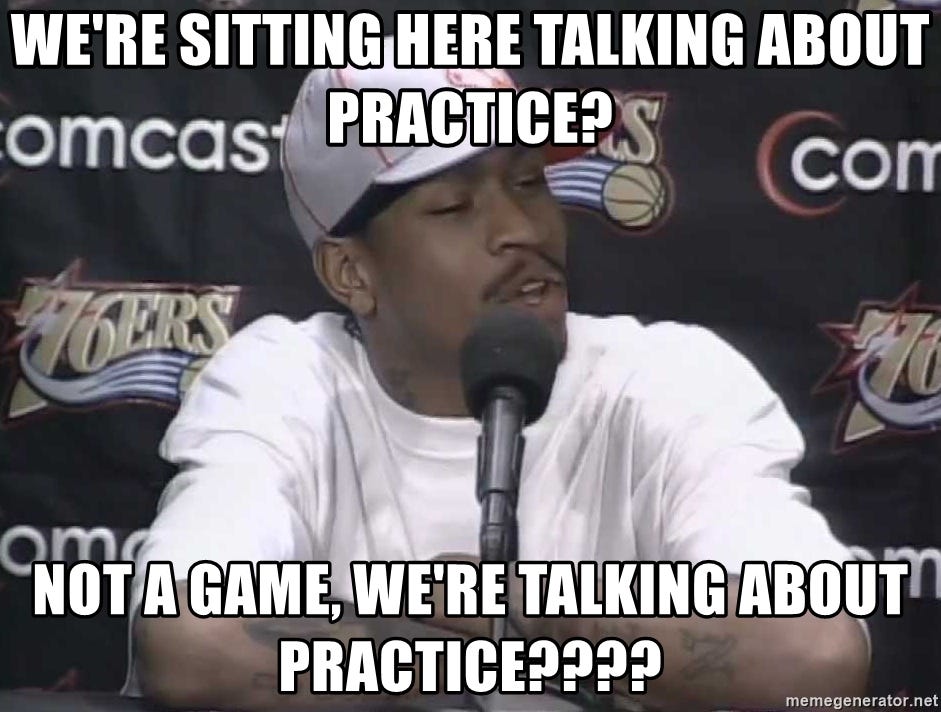 We&#39;re sitting here talking about Practice? not a game, we&#39;re talking about  practice???? - Allen Iverson hates launch games. | Meme Generator