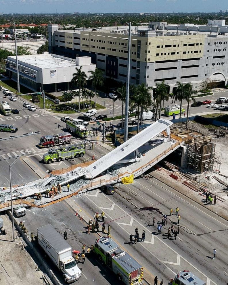 Picture of bridge collapse in Miami