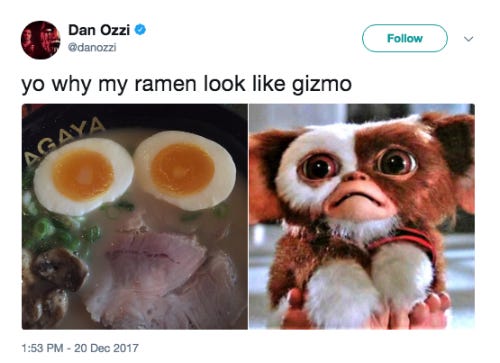 Screenshot of a funny tweet about ramen