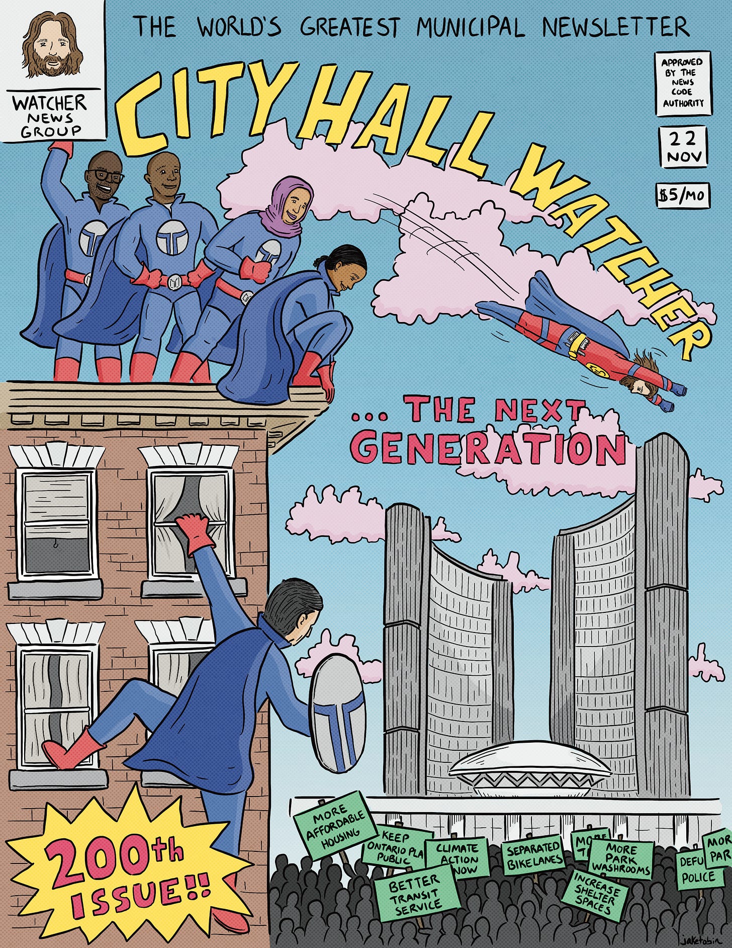 Comic book-style cover for City Hall Watcher #200