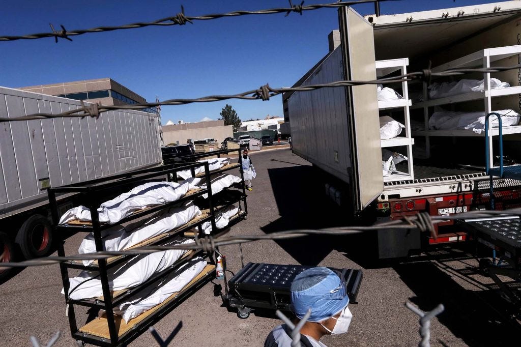 Photos show Texas inmates stacking COVID-19 dead outside morgue