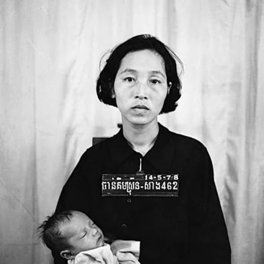 Chan Kim Srun and her infant son at S-21 prison (Tuol Sleng) in Phnom Penh, Cambodia, May 14, 1978
