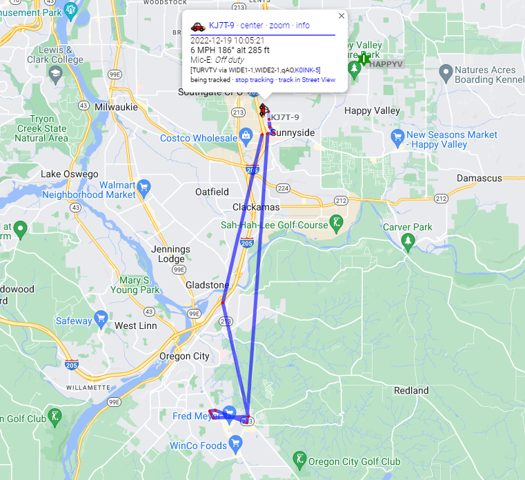 APRS track for KJ7T-9 via Kenwood TM-D710GA radio