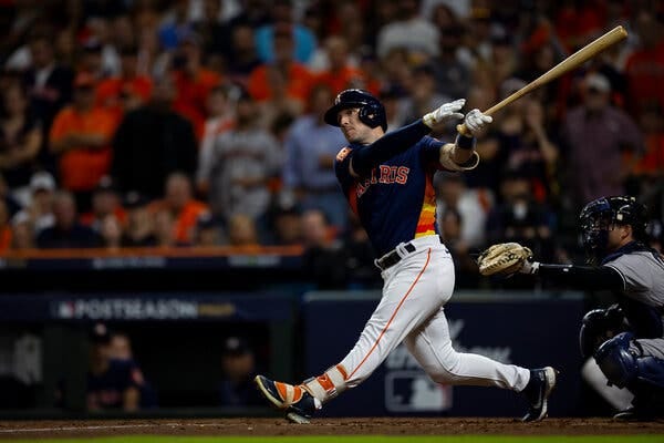 Alex Bregman’s three-run homer gave the Houston Astros an early lead in Game 2 of the American League Championship Series.