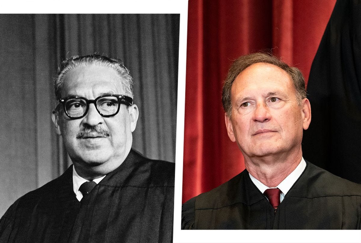 Thurgood Marshall and Sam Alito (Photo illustration by Salon/Getty Images)