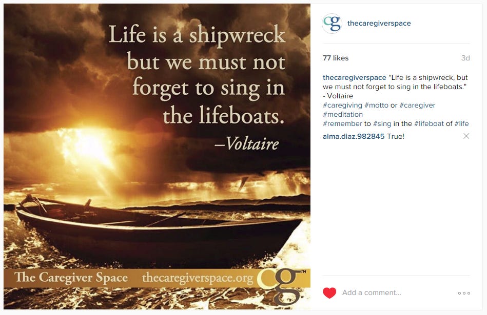 "Life is a shipwreck, but we must not forget to sing in the lifeboats." - Voltaire  #caregiving #motto or #caregiver #meditation  #remember to #sing in the #lifeboat of #life