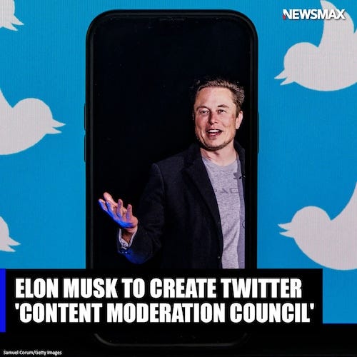 Elon Musk said that he plans to create a "Content Moderation Council" on Twitter before individuals that have been banned are reinstated. https://bit.ly/3D