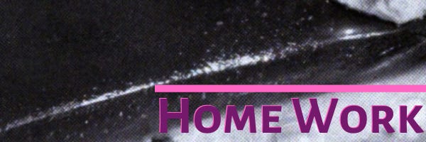Home Work header with pink text and black and white jello pie
