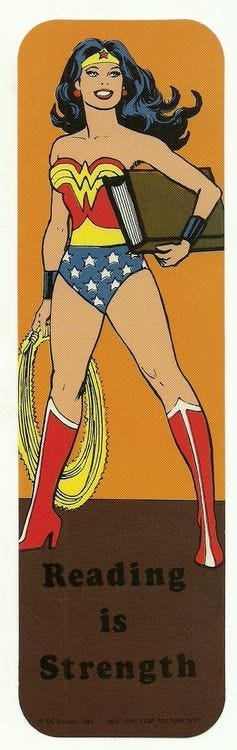 A 1987 bookmark featuring Wonder Woman, printed as part of a DC-backed ...