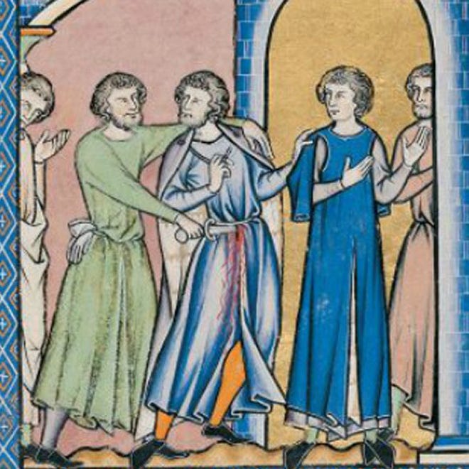 Medieval murder illustration. Public domain.
