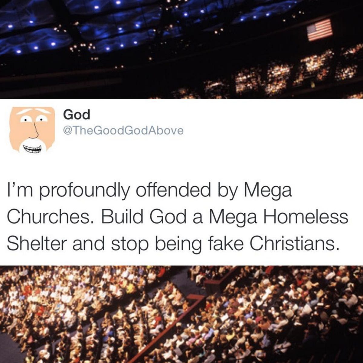 Kai 한 on Twitter: ""Build God a mega-homeless shelter." — The Good God  Above! http://t.co/XLezXwcAhf" / Twitter