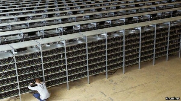 Bitcoin mining farm -- photo from The Economist 