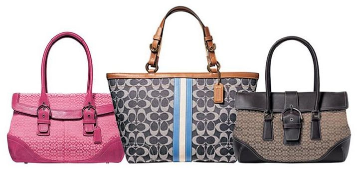 Coach designs in leather and canvas or nylon from 2005, 2007 and 2006 (left to right). These so-called mixed material bags aren't as sturdy as the company's solid leather offerings.