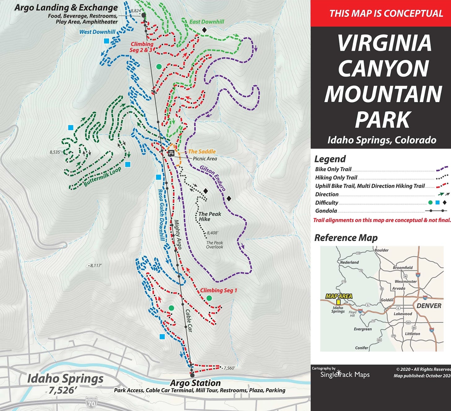 a map of the proposed terrain of the Virginia Canyon Mountain Park in Idaho Springs
