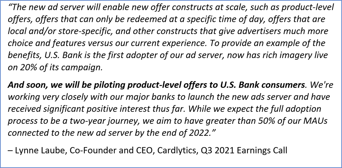 Lynne Laube, Co-Founder and CEO, Cardlytics, Q3 2021 Earnings Call, product-level offers,  SKU, Dosh, U.S. Bank, CDLX, Swany407, Austin Swanson