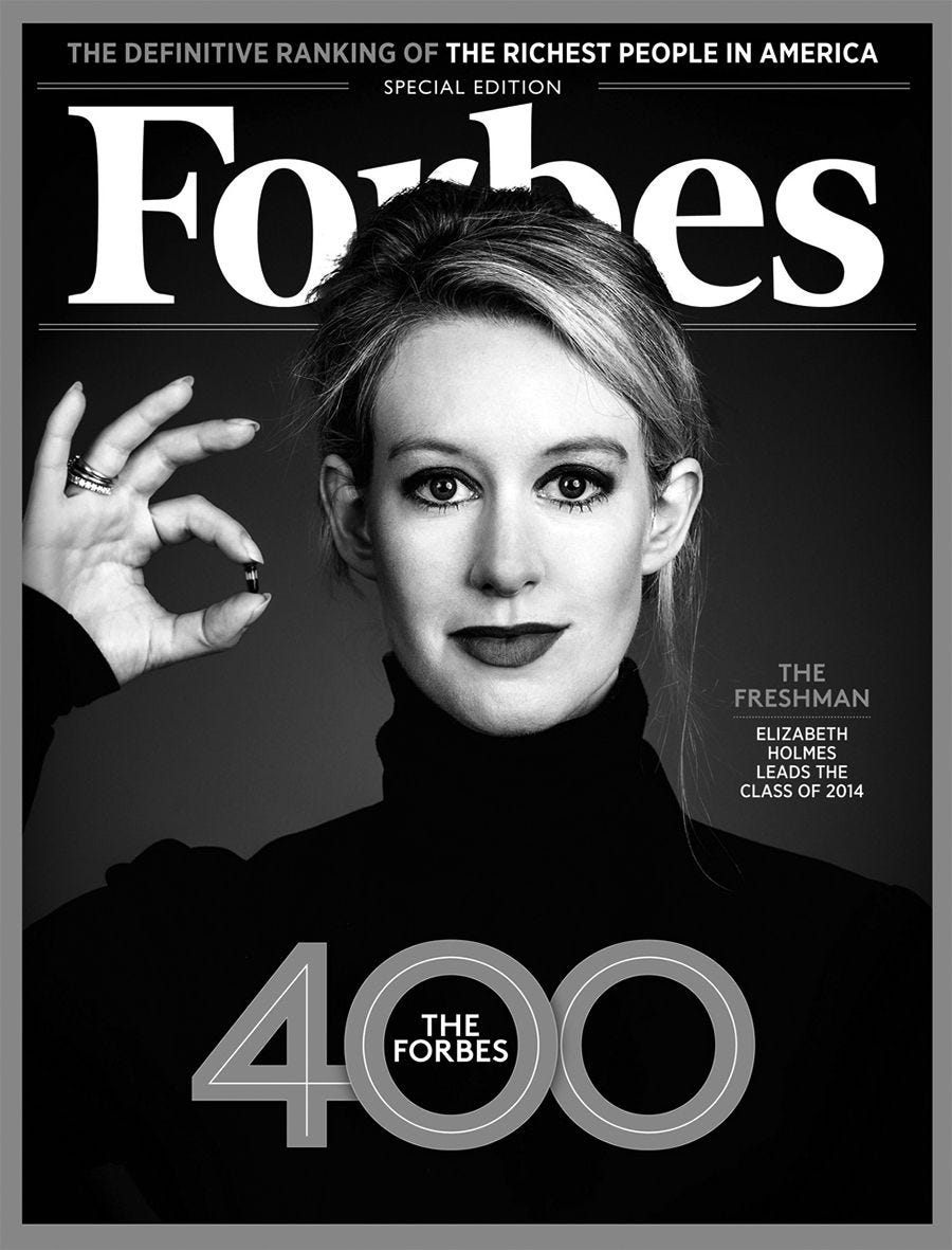 Theranos CEO Elizabeth Holmes on the cover of Forbes magazine